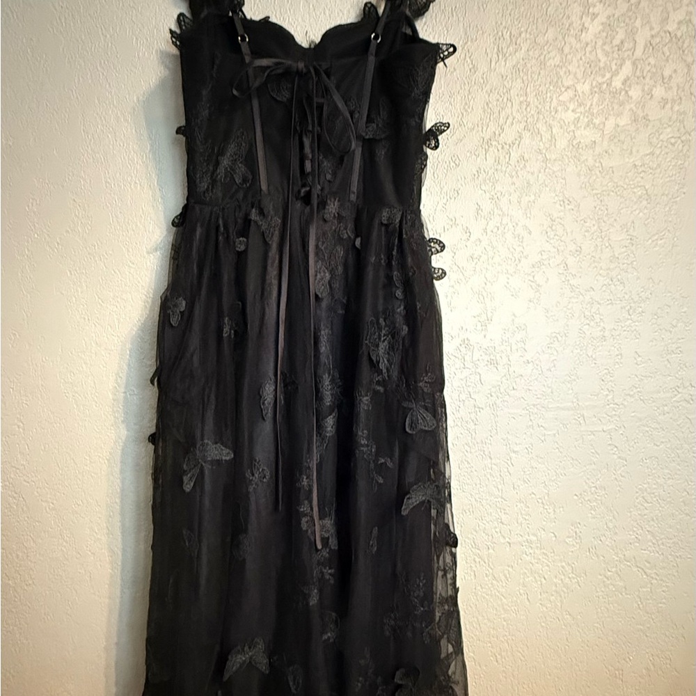 Black 3D Butterfly Tulle Maxi Dress Corset Bodice Romantic Goth Fairycore Size 8 - Picture 14 of 16